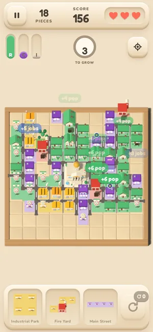 Block Town on a phone: the board, the score and the blocks in the tray