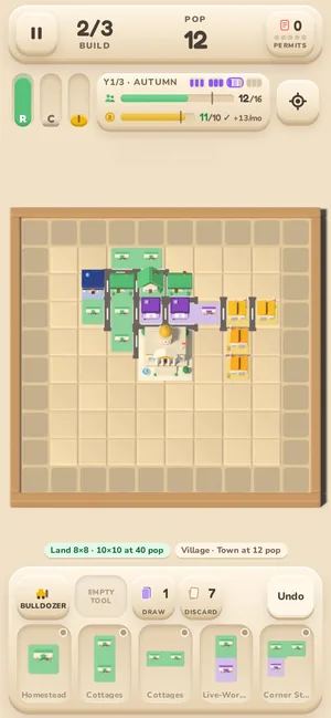 Deck City on a phone: the board, the score and the blocks in the tray