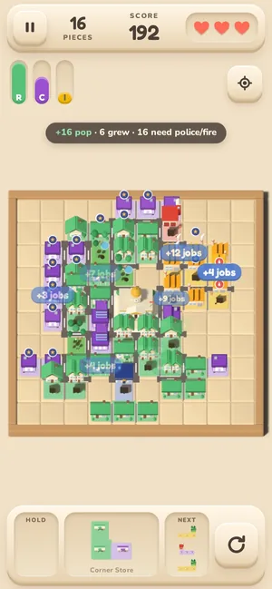 Tetropolis on a phone: the board, the score and the blocks in the tray